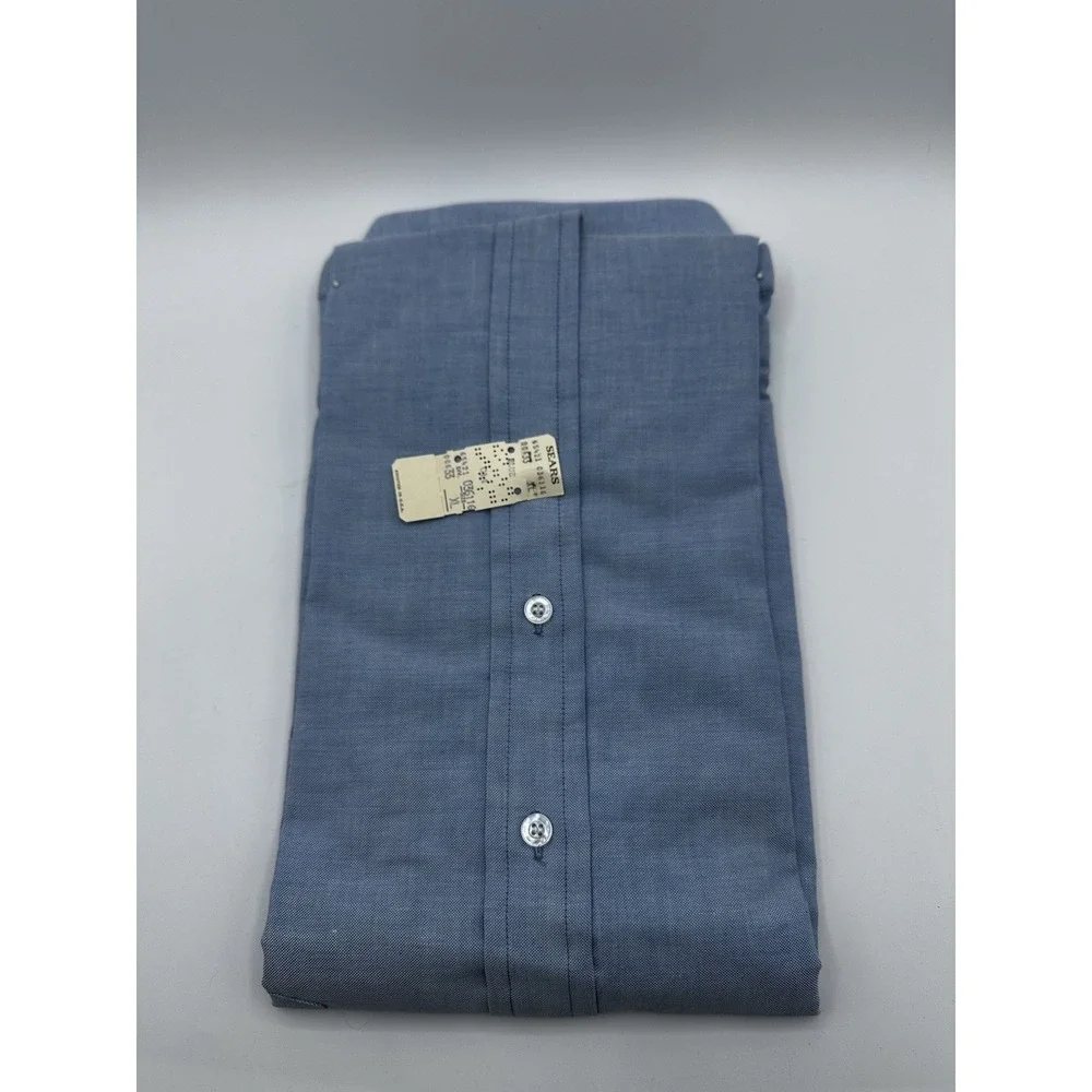 VTG 1970s Sears Perma-Prest Light Blue‎ Oxford Dress Shirt XL 17-17.5 USA